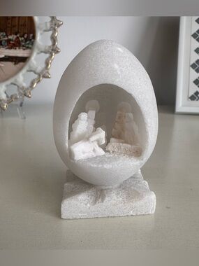 Natural stone hand carved Nativity Scene Egg